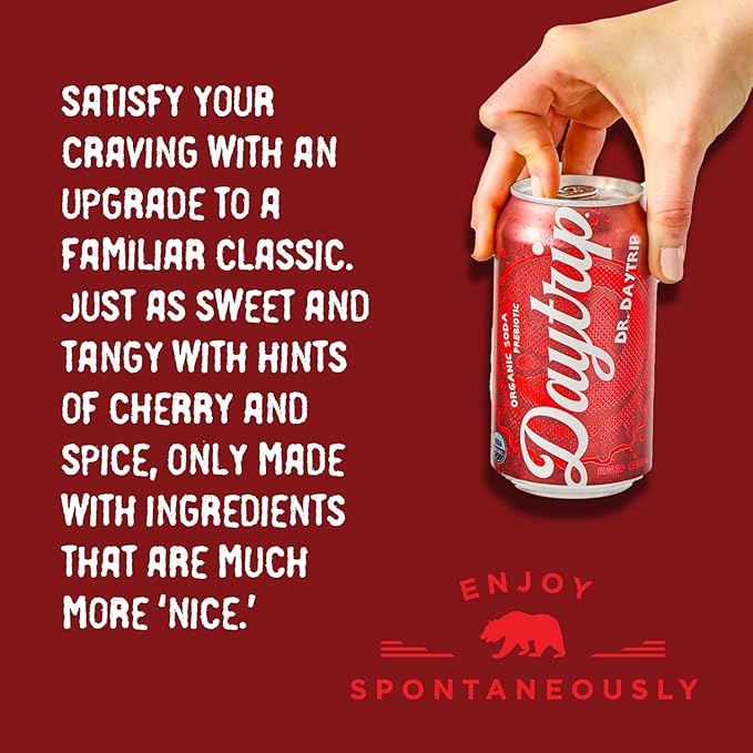 Daytrip Organic Sparkling Prebiotic Soda Low Sugar Soda and Low Calorie Healthy Soda Alternative Prebiotic Drink for Gut Health Drink and Digestion Refreshing Functional Beverage with Plant-Based F