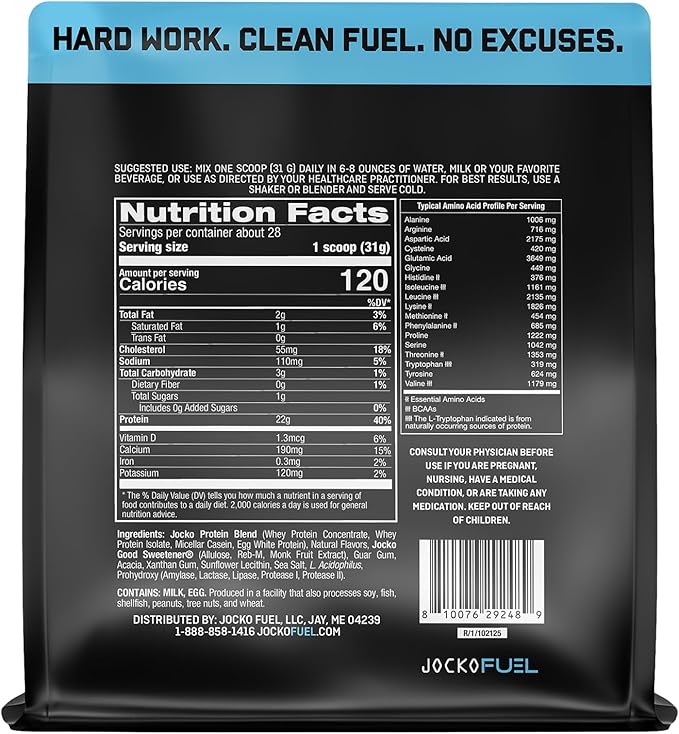 Jocko Fuel Whey Protein Powder Fruity Cereal 22g Protein Digestive Enzymes + Probiotic Blend No Sugar Added with Essential Amino Acids + Electrolyte Minerals 26 Servings
