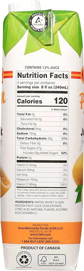 La Fe Passion Fruit Juice – Fresh Passion Fruit Juice Drink Rich in Vitamin C Sweet &amp Refreshing for Kids Family &amp On the go 3-Pack 33.8 Fl Oz Each