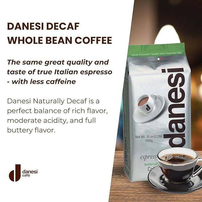 Danesi Caffe Italian Whole Coffee Beans - Espresso Coffee Beans and Medium Roast Whole Bean - Perfect for Espresso Machines French Press and Home Brewing - Decaf (2.2 lb)