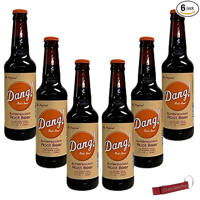 Dang Butterscotch Root Beer | Delicious Butterscotch Root Beer with Real Cane Sugar | 12 oz Glass Bottles with Crazy Soda Pop Bottle Opener (6 Pack)