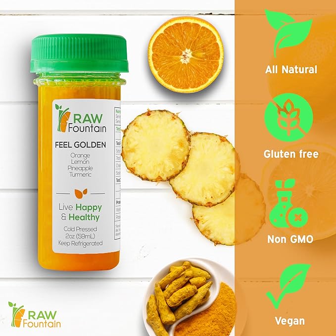 20 Immunity Shots w/Orange Lemon Pineapple Turmeric 2fl Oz Packed w/Vitamin C Raw Cold Pressed Unpasteurized Boosts Immunity All Natural No Artificial Flavors or Preservatives