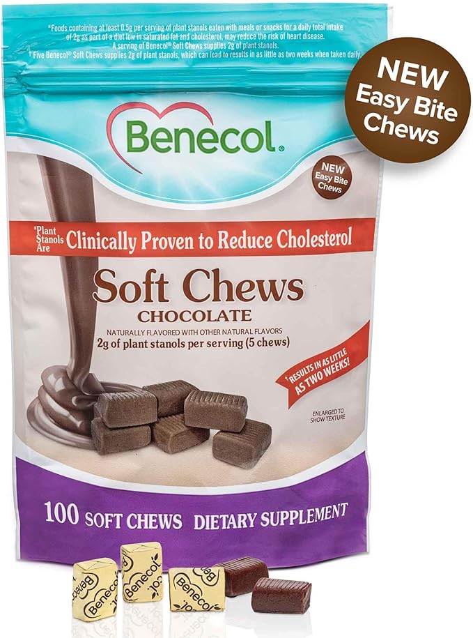 Benecol® Soft Chews – New Easy Bite Chew – with Plant Stanols Clinically Proven to Help Lower Cholesterol – Chocolate Flavor – 100 Count Pouch