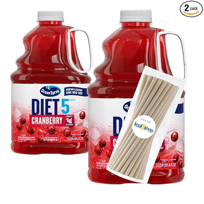 Ocean Spray Diet Cranberry Juice Drink 101.4 fl oz Plastic Bottles 2 Pack + 15 Sugarcane Disposable Straws by KOOL8SHOP Infinite Deals