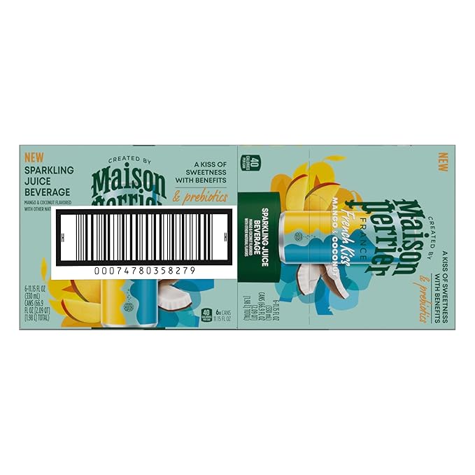 Maison Perrier French Kiss Sweetened Sparkling Juice Beverage Mango &amp Coconut Flavors With Real Fruit Juices 24Pk