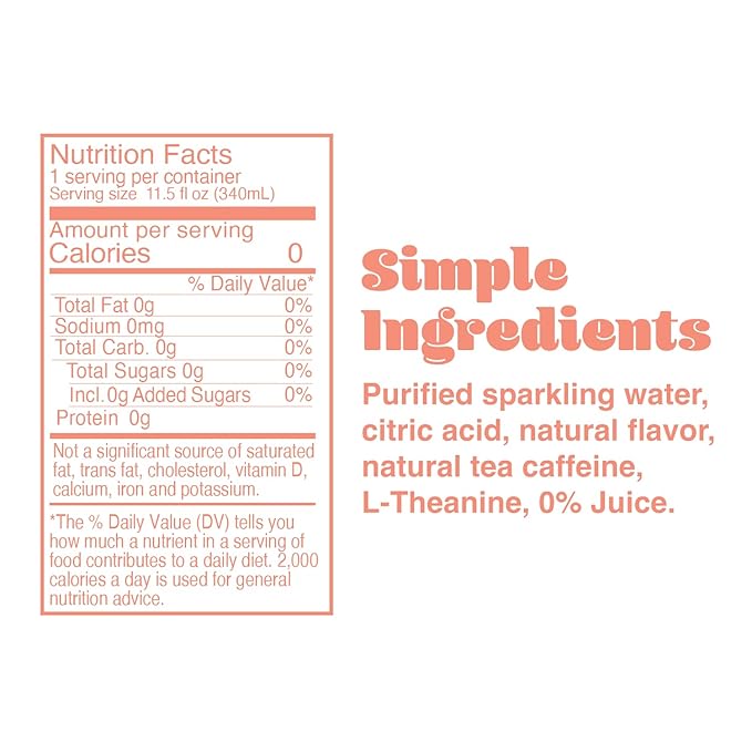 PHOCUS Caffeinated Sparkling Water Peach 75mg Natural Caffeine Plus L-Theanine Zero Sugar Zero Calories No Artificial Sweeteners 11.5 fl oz Cans (Pack of 12)