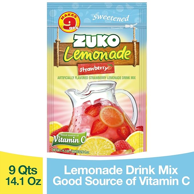 Zuko Strawberry Lemonade Instant Powder Drink | Family Pack | No Sugar Needed | Vitamin C | 14.1 Ounce (Pack of 2)