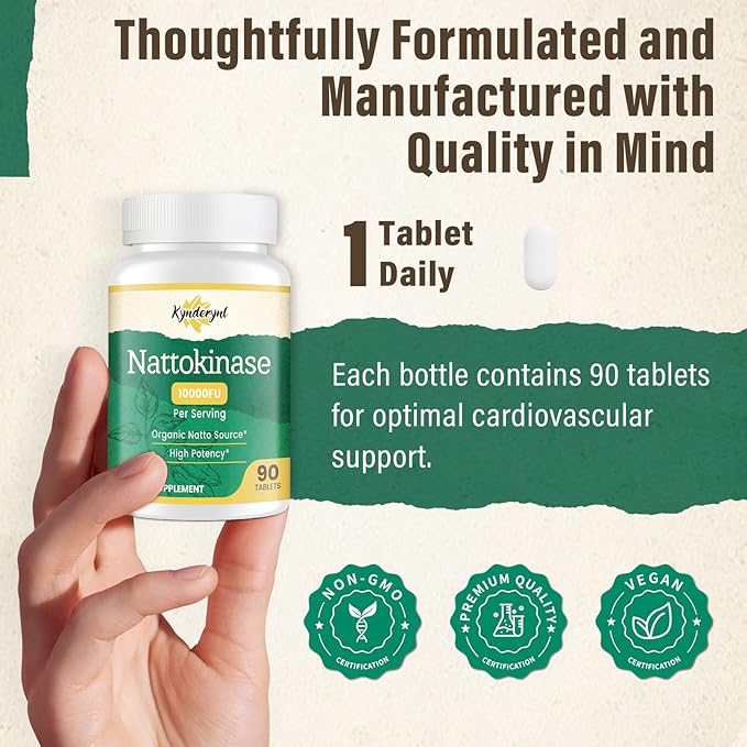Nattokinase Supplement 10000FU – Organic Natto Enzyme 500mg for Circulatory Wellness Enteric-Coated Tablets Aiding Digestion &amp Assisting Absorption Vegan 90 Tablets (90-Day Supply) -2P