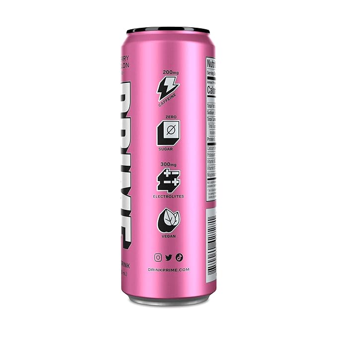 PRIME Energy STRAWBERRY WATERMELON | Zero Sugar Energy Drink | 200mg Caffeine with 355mg of Electrolytes and Coconut Water for Hydration| Vegan | Gluten Free |12 Fluid Ounce | 12 Pack