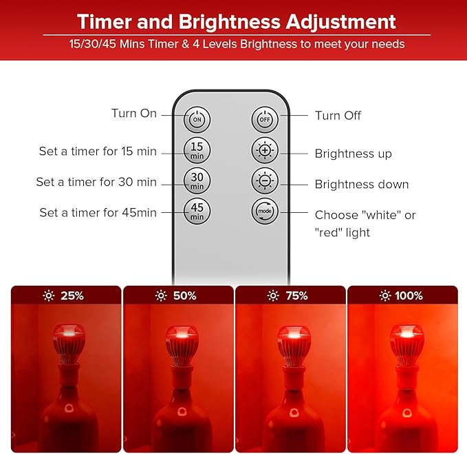 SANSI 670nm Red Light Bulb for Sleep Therapy with Remote Timer Dimmable Zero Blue Light for Melatonin Promoting Dual Mode Natural Sleep Aid &amp 3000K Reading Light 25W A21 E26 Red Light for Bedr