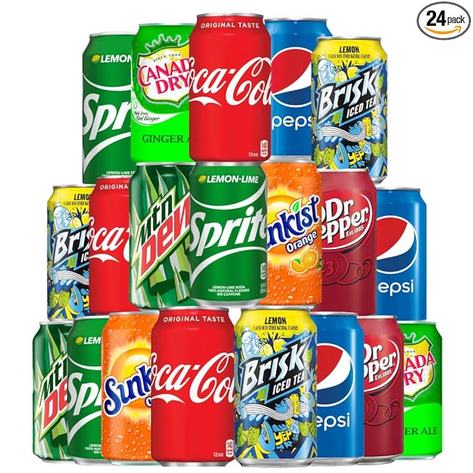 Soda Soft Drink Variety 8 Flavor Soda Assortment Variety 12 Fl Oz. Cans (24 - Pack)