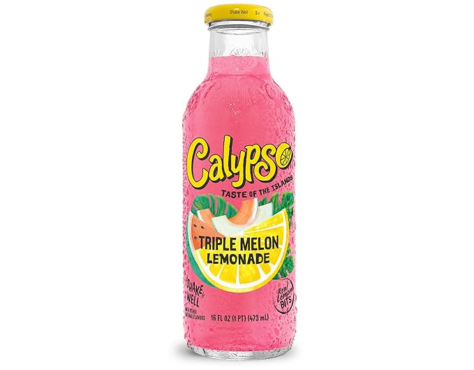Calypso Lemonade Triple Melon Lemonade Made with Real Fruit 16 Fl Oz Glass Bottles (Pack of 12)