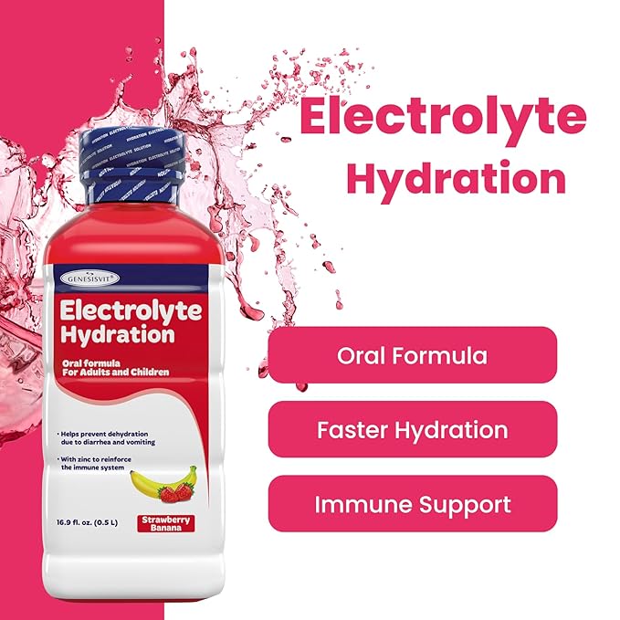 ALFA VITAMINS GenesisVit Electrolyte Hydration Solution Drink with Sodium Potassium &amp Chloride Supports Hydration &amp Immune Health Strawberry Flavor 12 Bottles 16.9 fl oz Each 12 Pack