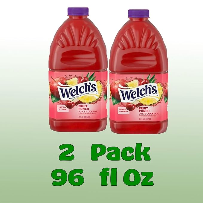Welch's Fruit Punch Juice Drink 96 fl oz Plastic Bottle 2 Pack + 15 Sugarcane Disposable Straws by KOOL8SHOP Infinite Deals