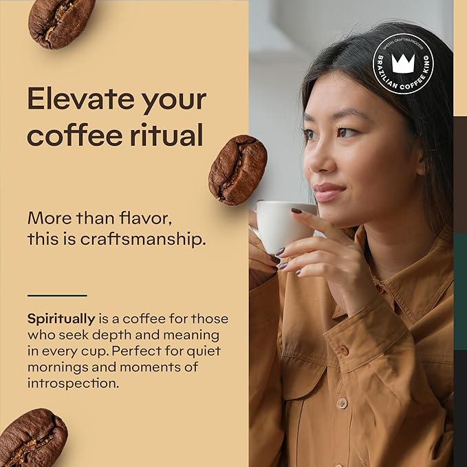 4-Pack Specialty Coffee Spiritually – Arabica Roasted and Ground in Brazil – Smooth Reflective Flavor with Fruity and Spicy Notes – Carefully Harvested Medium Roast – Brazilian Coffee King