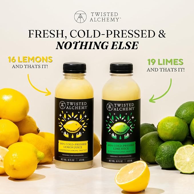 Twisted Alchemy Cold Pressed Culinary Basics Juice 4-Pack – 2 Persian Lime &amp 2 Eureka Lemon – All Natural Non-GMO No Sugar Added Preservative Free – 16 oz Bottles