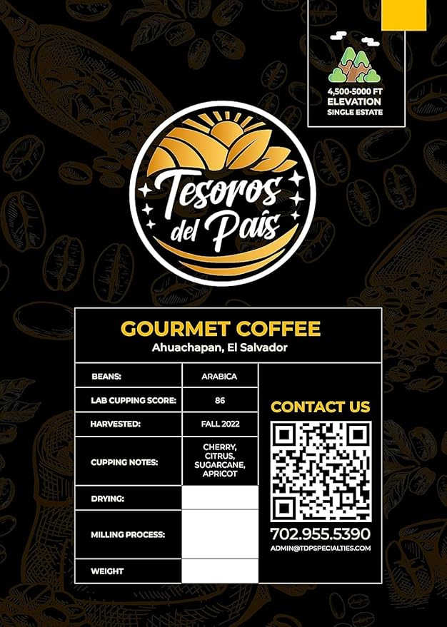 Tesoros Del Pais Green Unroasted Coffee Beans Ahuachapan El Salvador Single Estate High Elevation (10 lb Wet Milled)
