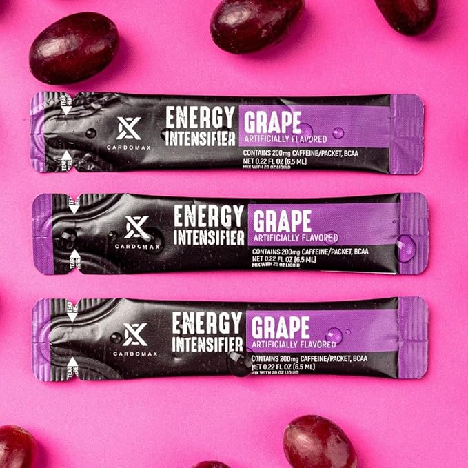 CardoMax - Energy Drink Packets - Liquid Preworkout for Men &amp Women Caffeine Packets with BCAA Vitamin B12 Vitamin B6 &amp B3 - Sugar-Free Zero Calorie Vegan &amp Keto - 15 Stick Packs - Gra