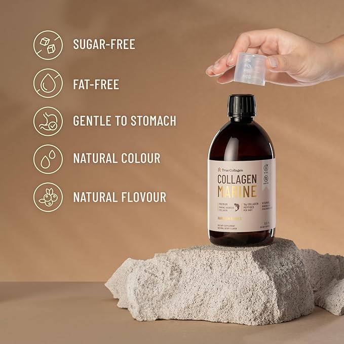 True Collagen Marine | 11000 mg Hydrolyzed Collagen Liquid Supplement - 2 x 500 ml (1000 ml) 40 Day Supply | Hyaluronic Acid Biotin and Vitamin C for Healthy Hair Skin and Nails | Sugar-Free