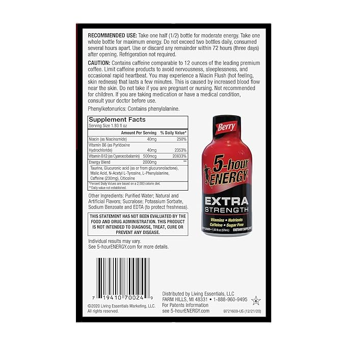 5-Hour Energy Extra Strength Beverage Black Berry 46.32 Fl Oz