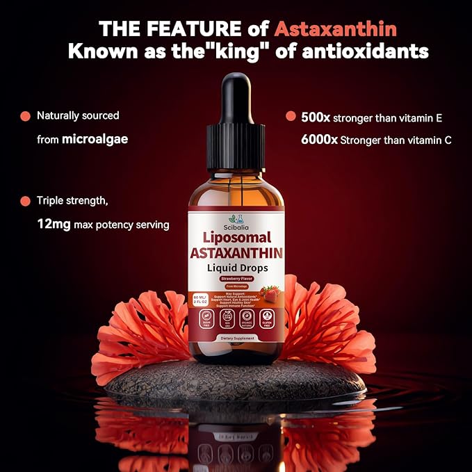 Astaxanthin Supplement 12mg Liquid Drops Advanced 10-in-1 Astaxanthin Antioxidant from Fresh Microalgae Source w. Mct Oil Lycopene Grape Seed Turmeric Vitamin E for Eye Immune Joint Skin Health