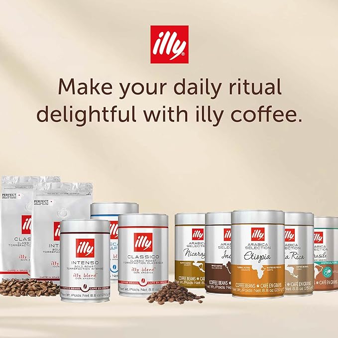 illy Whole Bean Coffee India Single Origin Dark Roast 100% Arabica Premium Italian Coffee Ideal for Espresso Drip Moka and French Press Brewing 8.8oz 6 Pack