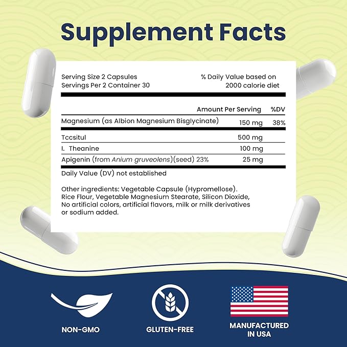 Deep Sleep Formula Natural Sleep Aid Without Melatonin Magnesium Bisglycinate L. Theanine Inositol Sleep Pills for Adults 60 Vegan Capsules