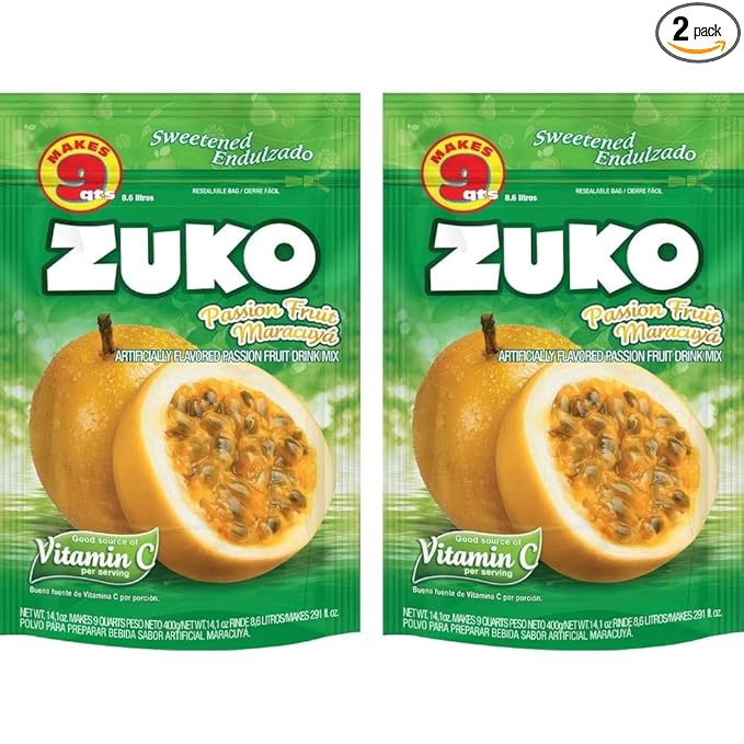 Zuko Passion Fruit Instant Powder Drink | Family Pack | No Sugar Needed | Vitamin C | 14.1 Ounce (Pack of 2)
