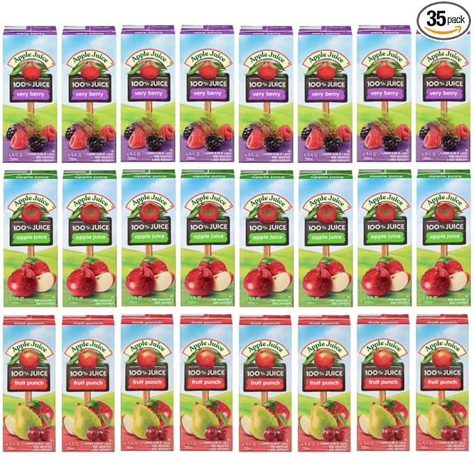 Kids Juice Box Variety Pack – 100% Juice Apple Berry Fruit Punch – No Sugar Added 6.75 fl oz – Perfect for Lunch Snacks Parties (35 - Pack)