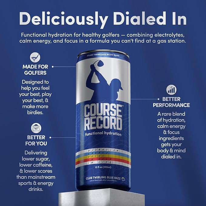 Functional Hydration Drink for Golfers – COURSE RECORD Variety Pack – Electrolytes Calm Energy &amp Focus – Healthy Sports Drink – 12-Pack (12oz Cans) – Low Sugar Low Caffeine