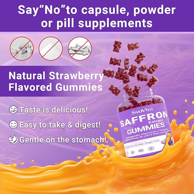 Saffron Supplements Gummies with Saffron Extract Sugar Free 60 Count