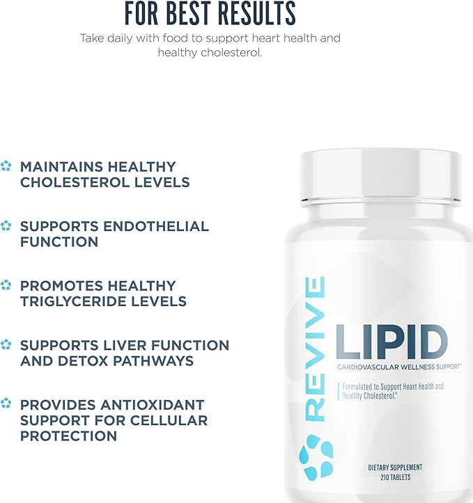 Revive MD Lipid Support Formula - Supplement Helps Maintain Healthy Cholesterol Levels Endothelial Health &amp Triglyceride Levels - Beta Sitosterol Citrus Bergamot &amp Pantethine (30 Servings)