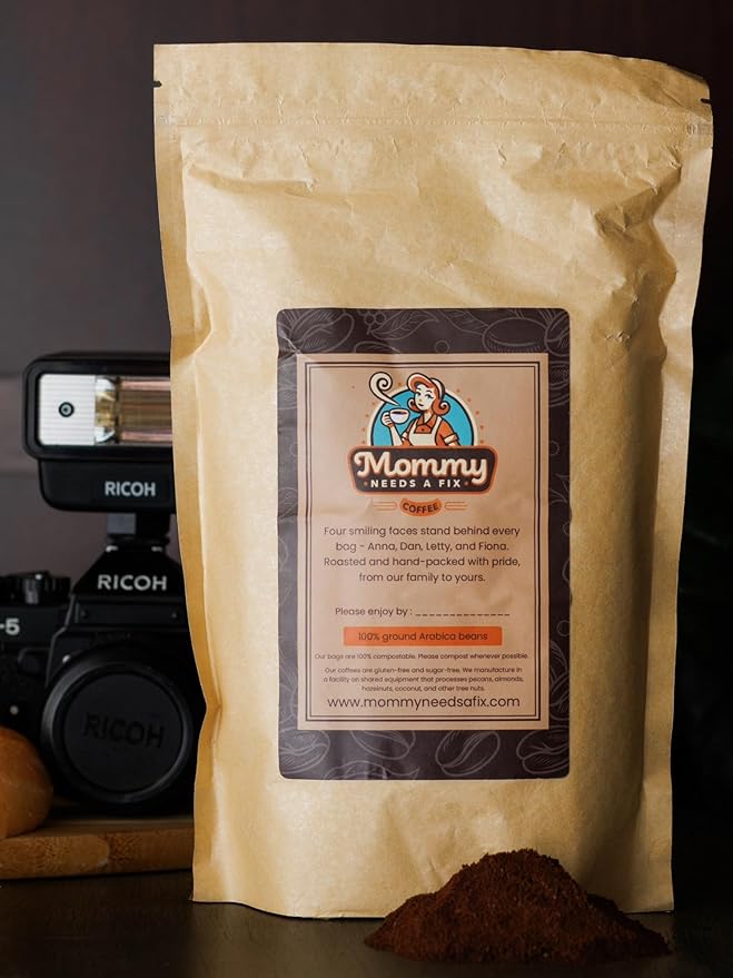 Mommy Needs A Fix Quarter Caff Ground Coffee | 100% All Natural Arabica Beans | Medium Roast | Chemical Free Swiss Water Process | Pregnancy &amp Breastfeeding Friendly | Roasted in the USA | 1 lb