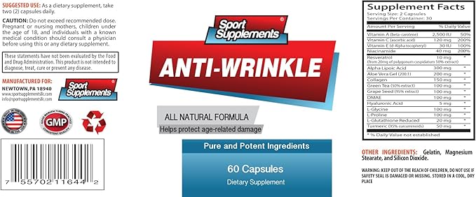 Niacinamide and Vitamin c Anti-Wrinkle Pills - Anti Aging Pills Wrinkle Prevention for face Anti Wrinkle Collagen Supplement Anti Wrinkle face Pills Wrinkle preventing Pills 1 Bottle 60 Capsules