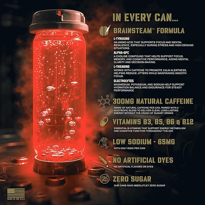 Sierra Lima Strawberry Energy Drink (12 Pack) - Strawberry &amp Lemon Nootropic Drink - Zero Sugar Energy Drinks w/ 300mg Caffeine &amp Vitamins - Power Drinks for First Responders Athletes Vetera
