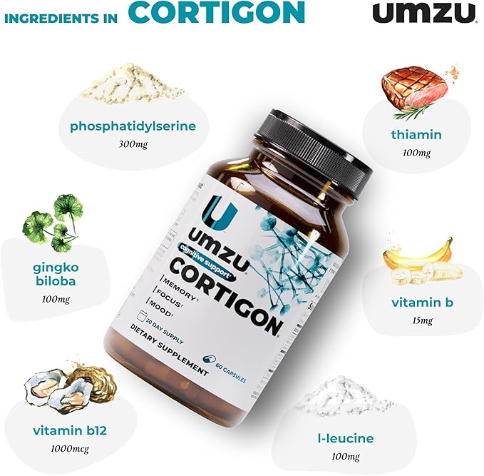 UMZU Cortigon Cortisol Support Supplement 30 Day Supply – Natural Formula with Ginkgo Biloba Phosphatidylserine Vitamin B12 &amp B6 – Supports Healthy Stress Management Mood Focus &amp Cognitiv