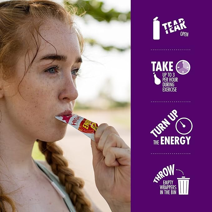 HIGH5 Energy Gels - Quick Release Sports Gels to Power Muscles for Top Performance - Natural Fruit Juice &amp Caffeine-Free - On The Go Energy Boost for Running Cycling and More (Blackcurrant 20 x
