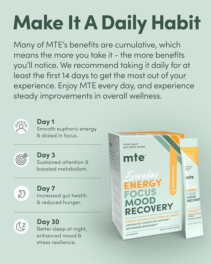 MTE Caffeine-Free Energy Drink Powder with Paraxanthine – Clean Energy for Focus Mood &amp Productivity | 24 Energy Drink Packets