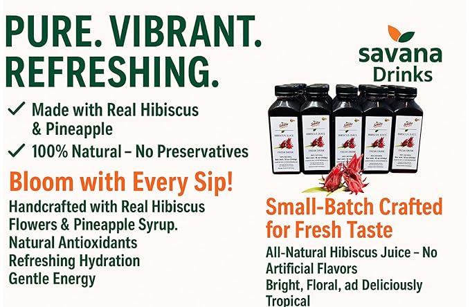 SaVana DrinKs Hibiscus Juice 12oz – 15 Pack | Natural Hibiscus &amp Pineapple Drink | Antioxidant-Rich &amp Refreshing Beverage for Weight &amp Wellness