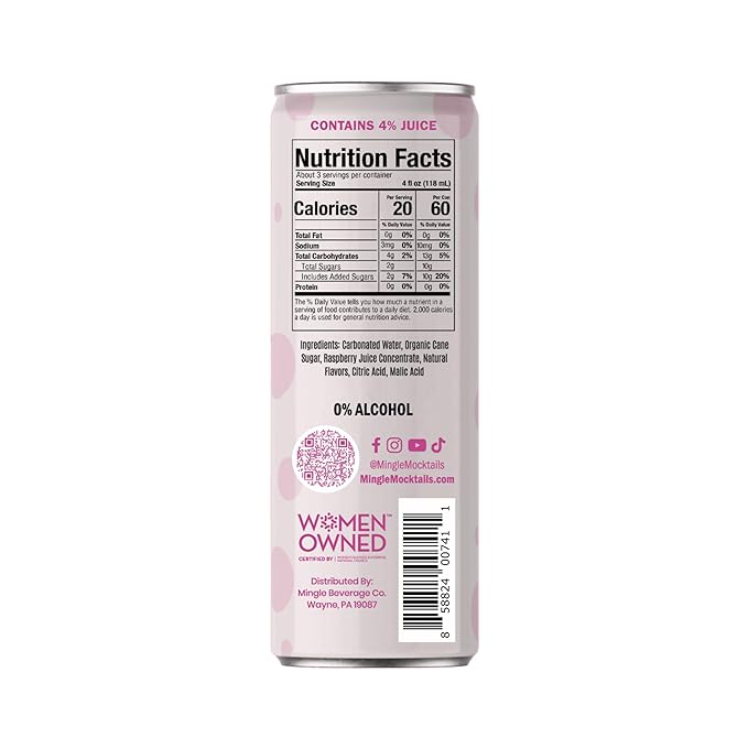 Mingle Mocktails Sparkling Raspberry Rose Non Alcoholic Drinks Alcohol Alternative Pre-Mixed Drinks Made with Real Juice Canned Mocktails or Cocktail Drink Mixer Gluten Free Vegan 12 Pack 12 Cans
