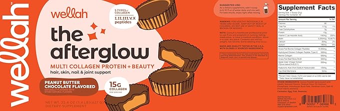 Wellah The Afterglow Multi Collagen Protein + Beauty (Peanut Butter Chocolate Flavored) 30 Servings
