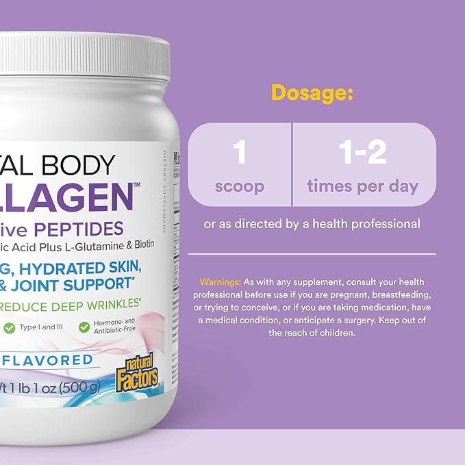 Natural Factors Total Body Collagen - Bioactive Collagen Supplement for Hair &amp Nail Growth Support - Healthy Skin Supplement with Protein Vitamin C &amp More - Unflavored 500 g (38 Servings)