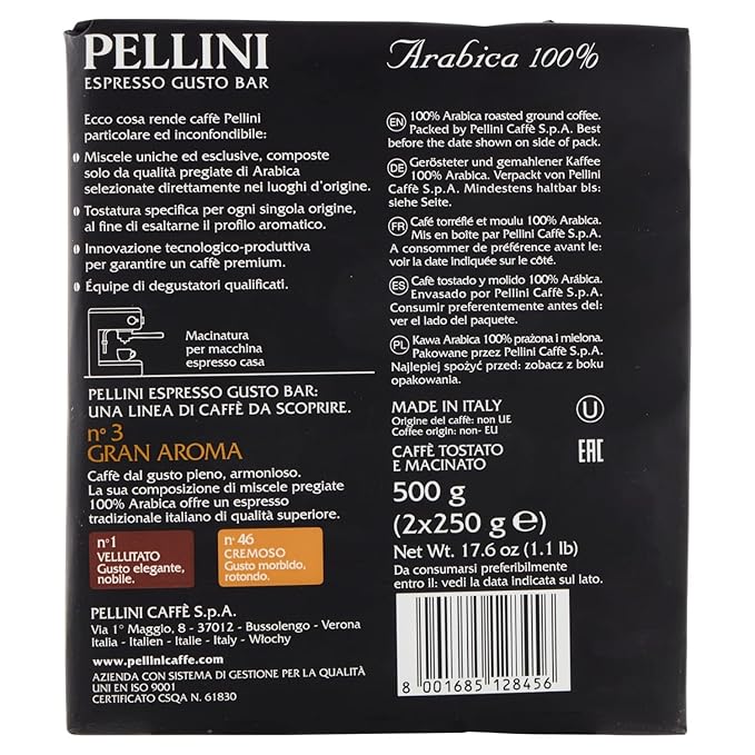 Pellini Espresso Gusto Bar no. 3 Gran Aroma Ground for Espresso Machine 500 g 300070414