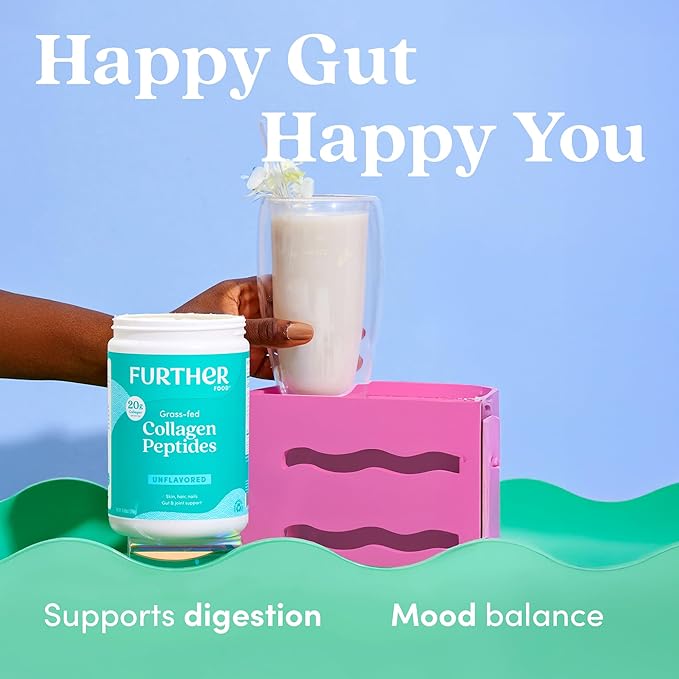 Further Food Unflavored Collagen Peptides Powder - 100% Grass-Fed Hydrolyzed Type 1 &amp 3 20g of Collagen per Serving Supports Skin Hair Nails &amp Joints 21.16 Oz