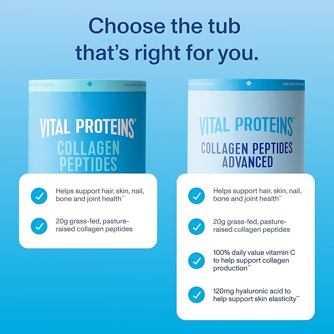 Vital Proteins Collagen Peptides Powder Advanced with Hyaluronic Acid &amp Vitamin C Collagen Supplements Unflavored 12 Servings