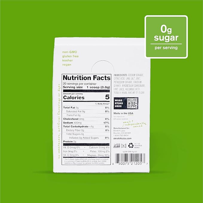 Skratch Labs Unsweetened Hydration Sport Drink Mix | Sugar Free | Electrolytes Booster | Salted Margarita - 20 Servings | Non-GMO Vegan Kosher Keto Paleo