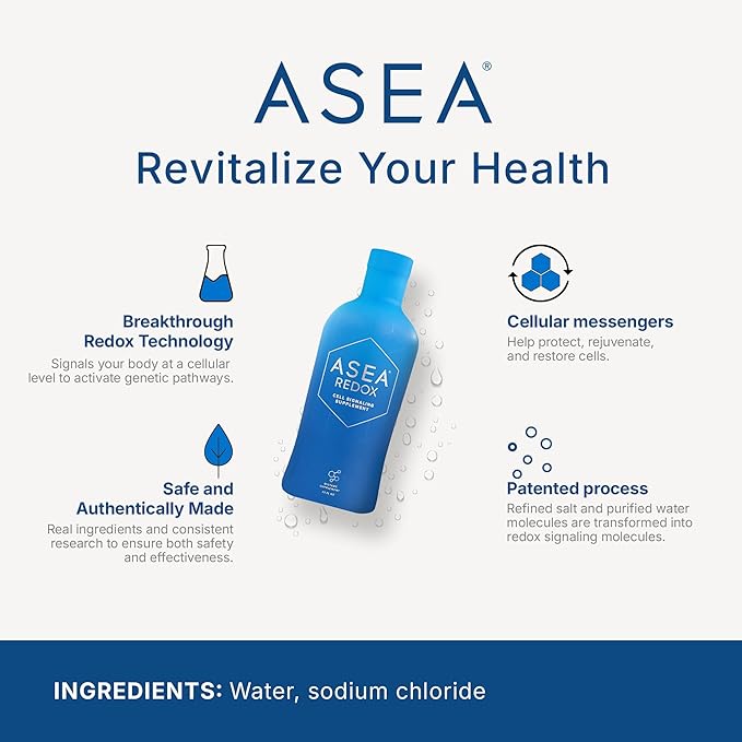 ASEA - Asea Redox - Redox Molecules for Cellular Health &amp Communication - Supports Immune Brain Heart &amp Hormonal Function - 4Pack