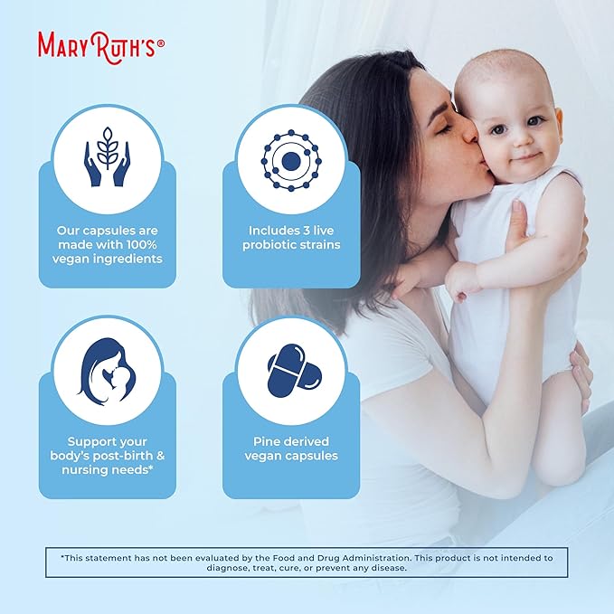 MaryRuth Organics Postnatal Probiotics for Breastfeeding Women | Nursing Probiotic Capsules with Vitamins | Minerals &amp Antioxidants | 54 Billion CFU | Non-GMO | Vegan | 30 Servings