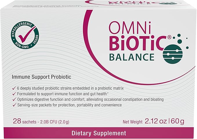 OMNi BiOTiC Balance Probiotic Immune Support - Bifidobacterium &amp Lactobacillus - Hypoallergenic - Immune Booster Supplement for Men and Women - Non-GMO (28 Daily Packets)