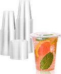 Vplus 200 Pack 12 OZ PET Clear Plastic Cups with Lids 12 OZ Crystal Cold Disposable Drinking Plastic Cups with Flat Lids Perfect for Ice Coffee Smoothie Juice